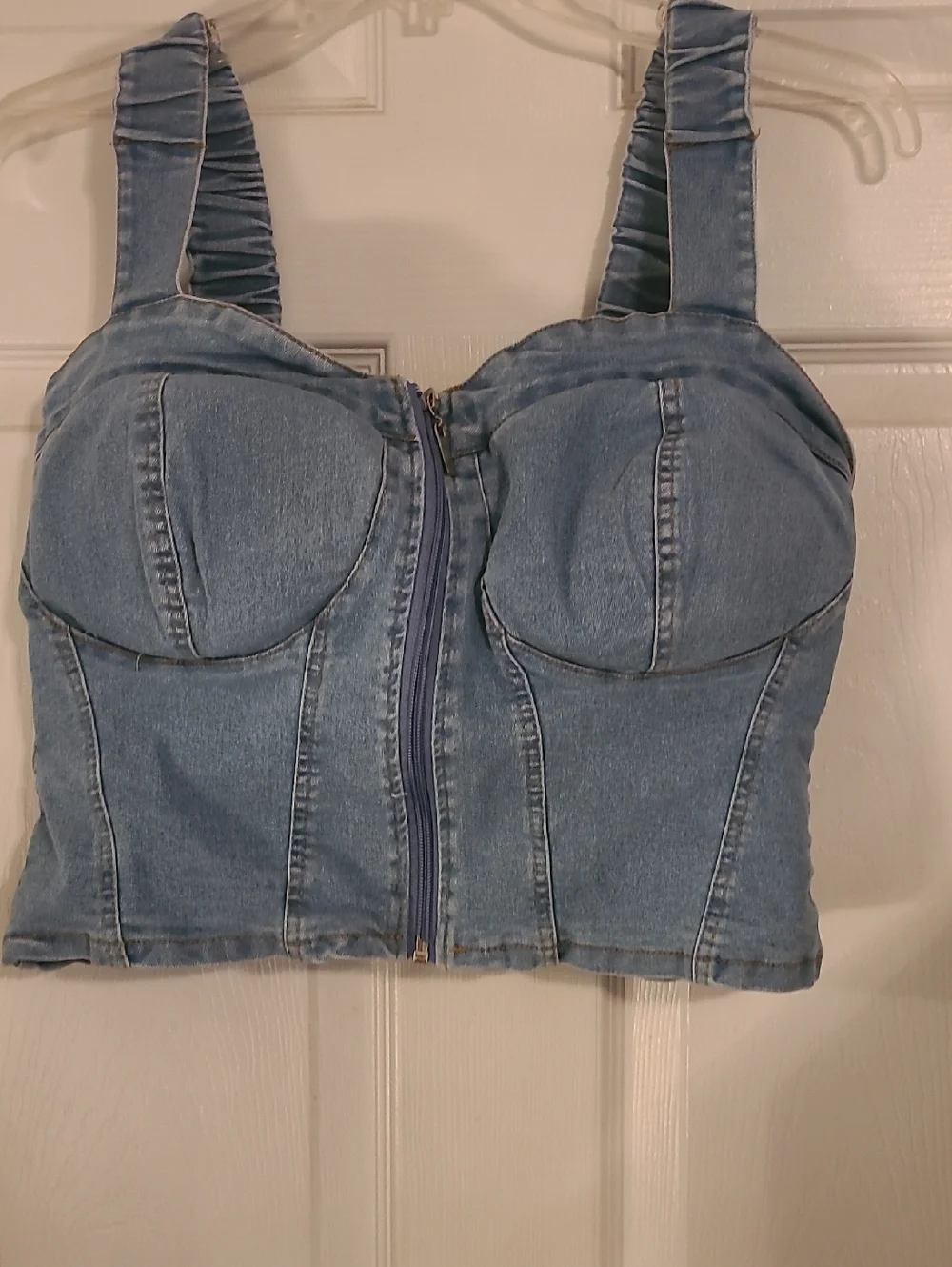 Denim Bustier Crop Top - Light Blue - Picture 1 of 2